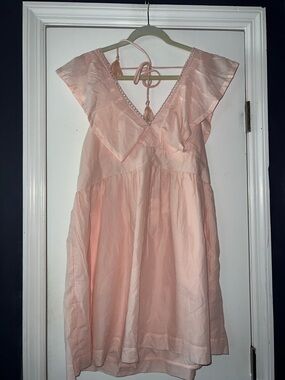 Anthropologie Pale Pink V-Neck Tassel Ruffle Midi Dress